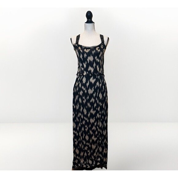 RACHEL Rachel Roy Maxi Dress Women’s XS Cream & Black Print Leather Straps - Picture 1 of 16